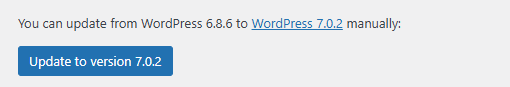 WordPress core update notice with the Update to version button